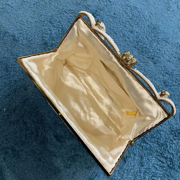 Vintage Women's Handbag Made In Japan Ivory White Italian Bead Purse Clasp - Picture 14 of 16